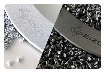 close up of the ezio logo on the 4k eizo monitor stand
