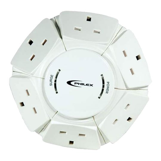 Xclio PowerDome 6 Socket Extension with Surge Protection White